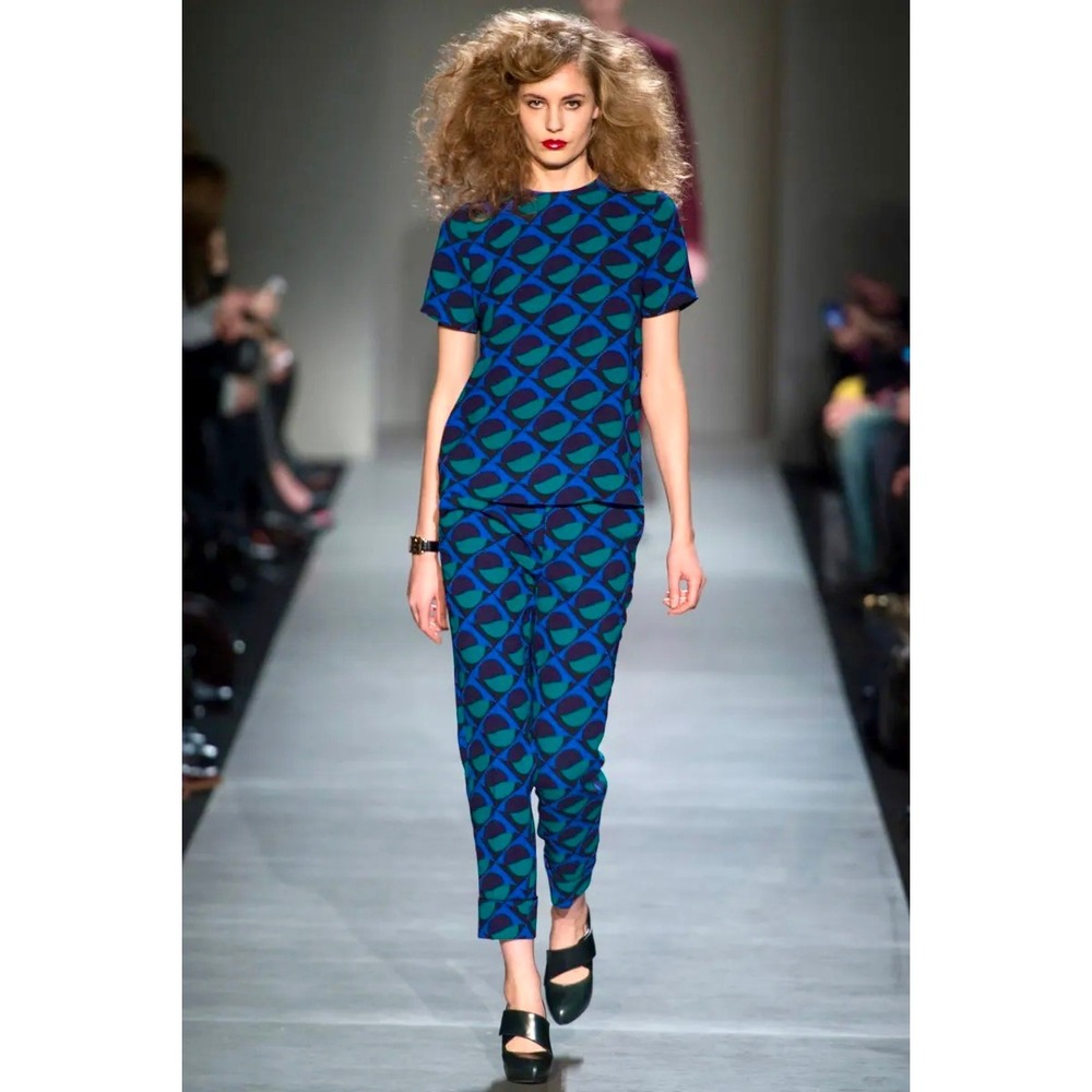 Marc by Marc Jacobs Size 2 XS Runway Silk Geometric Blue Green Blouse Top Mod